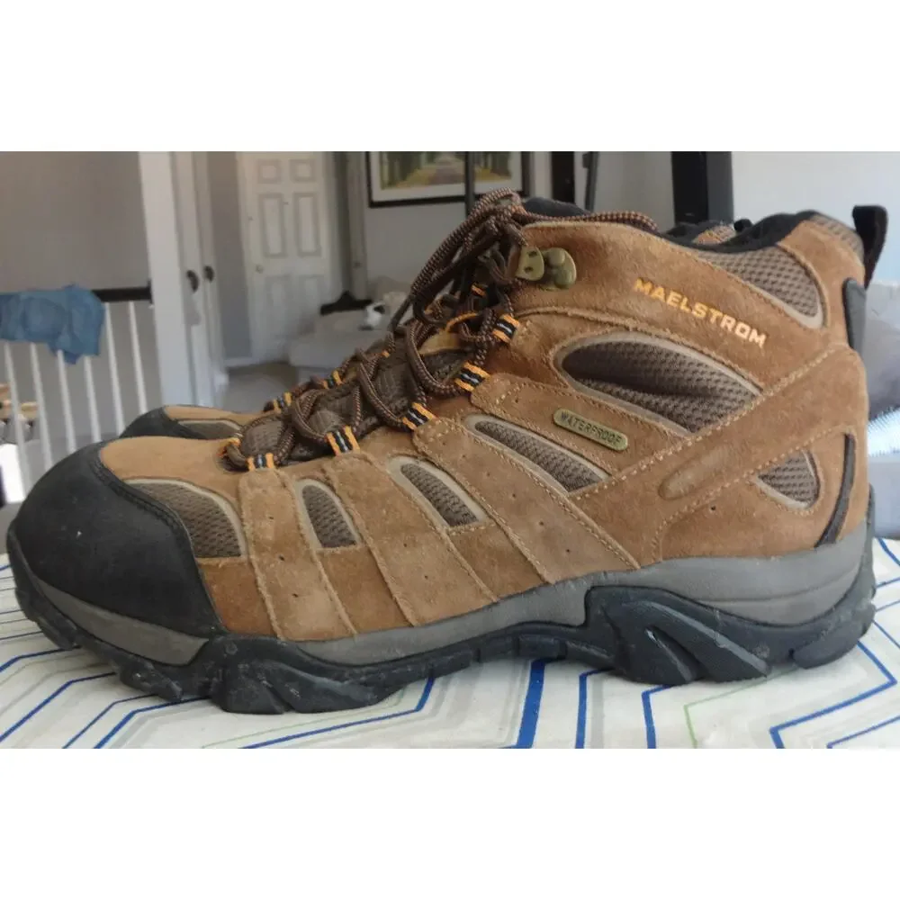 Maelstrom Mid Hiking Boots Lug Trail Brown Suede Leather Mens 14 WATERPROOF